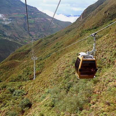 Telecabinas Kuelap or Cable Car on Its Way Back from Kuelap Fortress Archaeological Site in Amazonas Region of Northern Peru