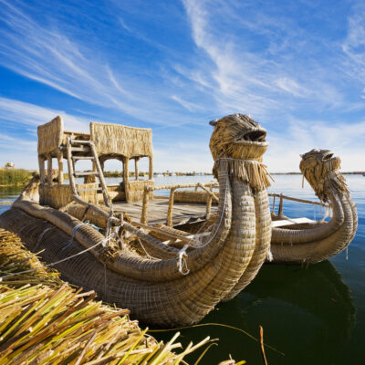 Reed Boat In Puno, Peru On Lake Titicaca The World's Highest Navigable Lake