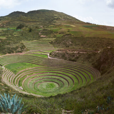 Panorama of moray sacred valley landscape in Peru