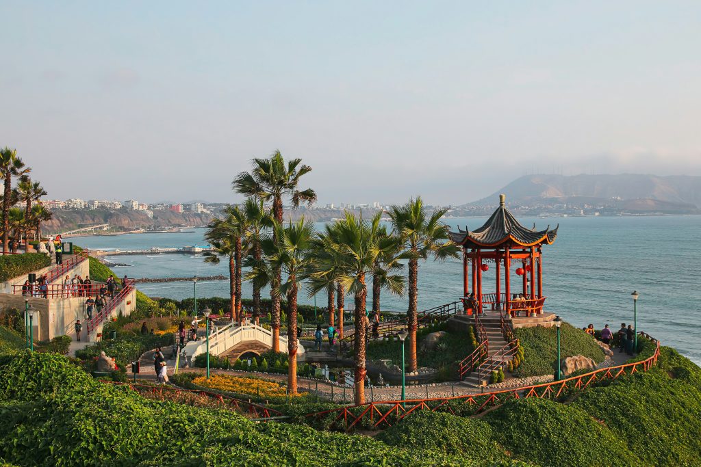 A clifftop park in Miraflores, Lima, overlooking the Pacific Ocean