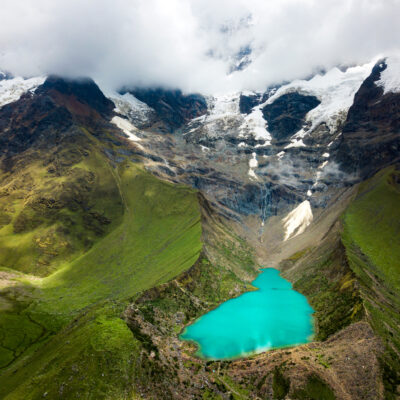 Humantay lake in Peru in the Andes aerial view