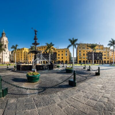 Panoramic view of Lima main square and cathedral church.