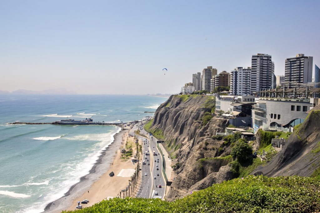 The Miraflores cliffs above the Pacific in Lima on a clear summer day