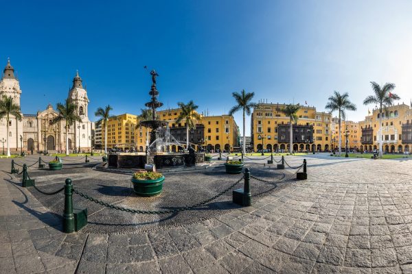 Panoramic view of Lima main square and cathedral church.